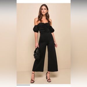 Lulu's NWT Impress Release Black Off-the-Shoulder Puff Sleeve Jumpsuit. XL